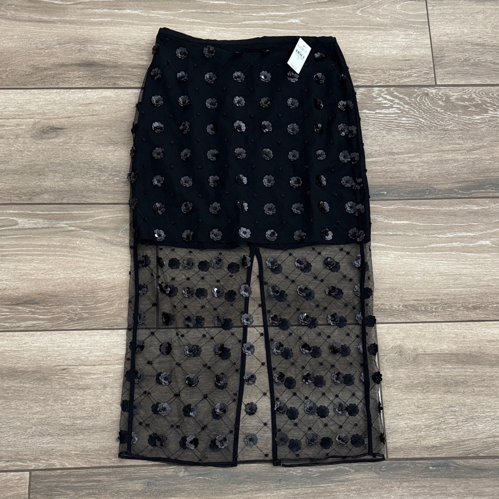 LOFT Black Floral Asymmetrical Skirt